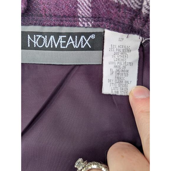 Nouveaux VTG Women's Plaid Midi Skirt Sz 12P Purple Fringed Hem Fall Grunge - Picture 5 of 5